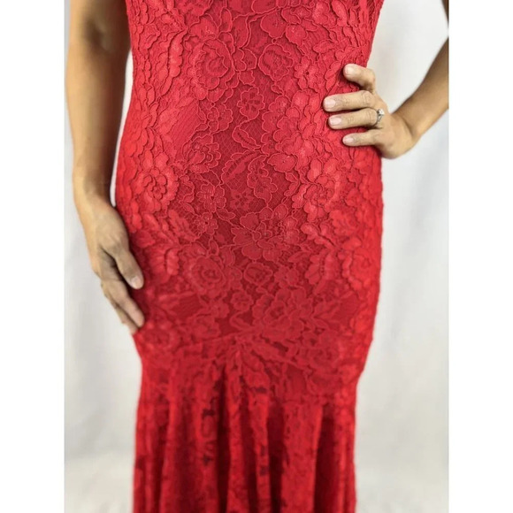 Jovani Red Floral Lace Double V-Neck Gown $550 - Picture 5 of 14